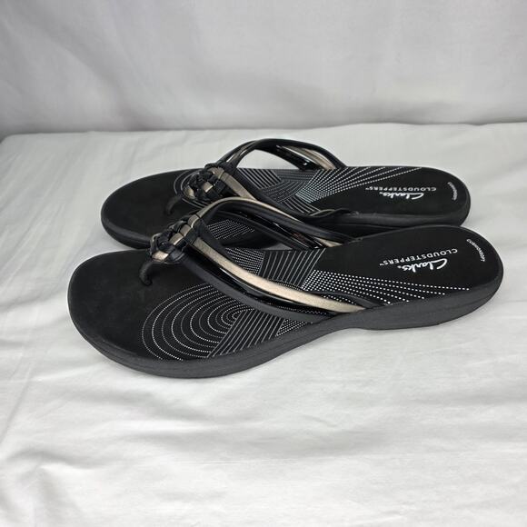 Clarks Cloudstepper Black & Pewter Slip On Strappy Braided Women's Summer Sandal - Picture 6 of 11